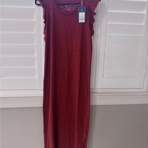 Sleeveless Ruffle-Trim Maxi Dress Rust color